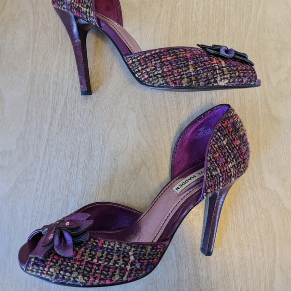 Steve Madden Tweed Leather D'Orsay Purple Fuschia Heels size 8 - Picture 6 of 10